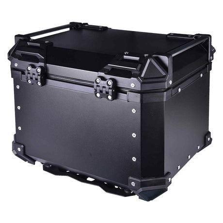 LGP 45L aluminium motorcycle top box with backrest in black and silver

