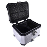 LGP 45L aluminium motorcycle top box with backrest in black and silver

