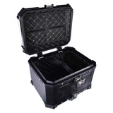 LGP 45L aluminium motorcycle top box with backrest in black and silver

