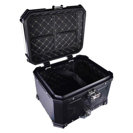 LGP 45L aluminium motorcycle top box with backrest in black and silver

