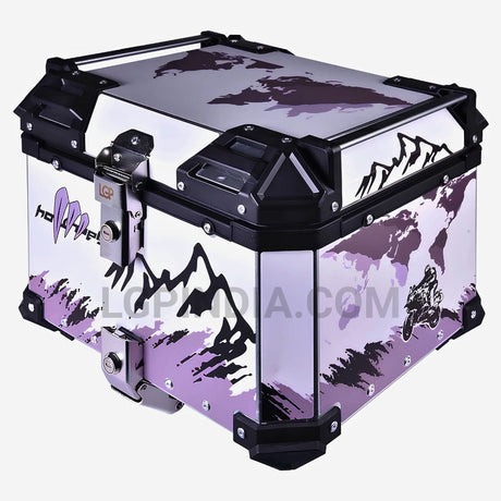 LGP 45L aluminium motorcycle top box white graphics with backrest

