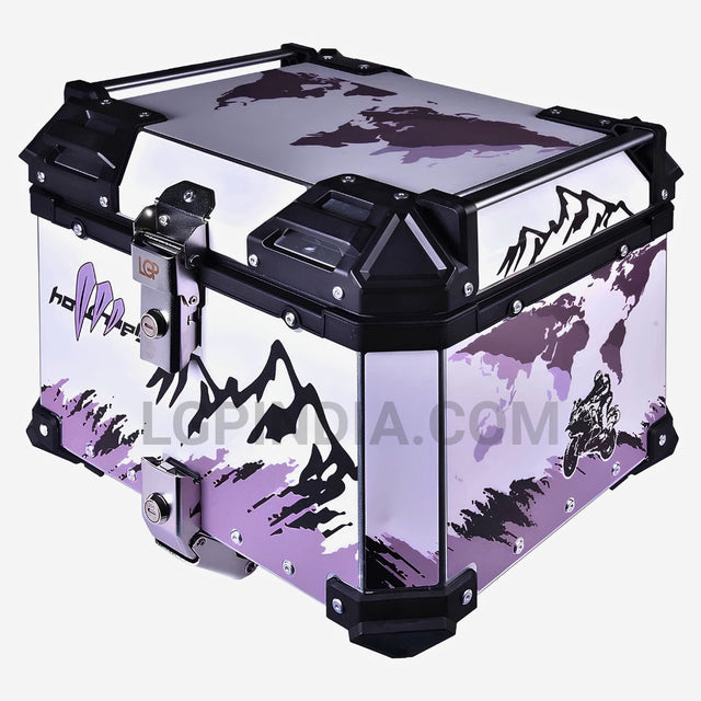 LGP 45L aluminium motorcycle top box white graphics with backrest

