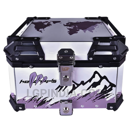 LGP 45L aluminium motorcycle top box white graphics with backrest

