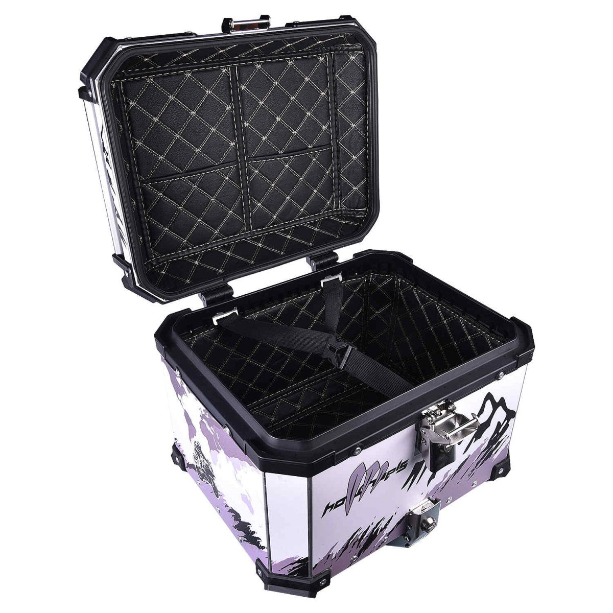 LGP 45L aluminium motorcycle top box white graphics with backrest

