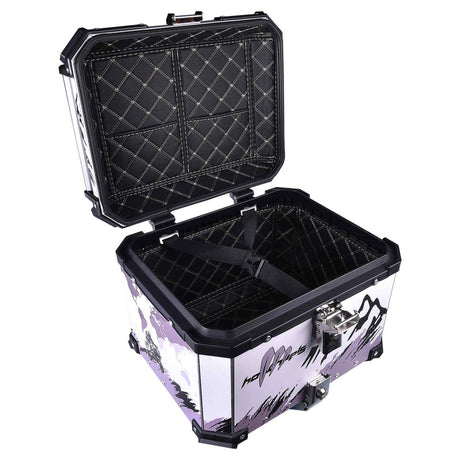 LGP 45L aluminium motorcycle top box white graphics with backrest

