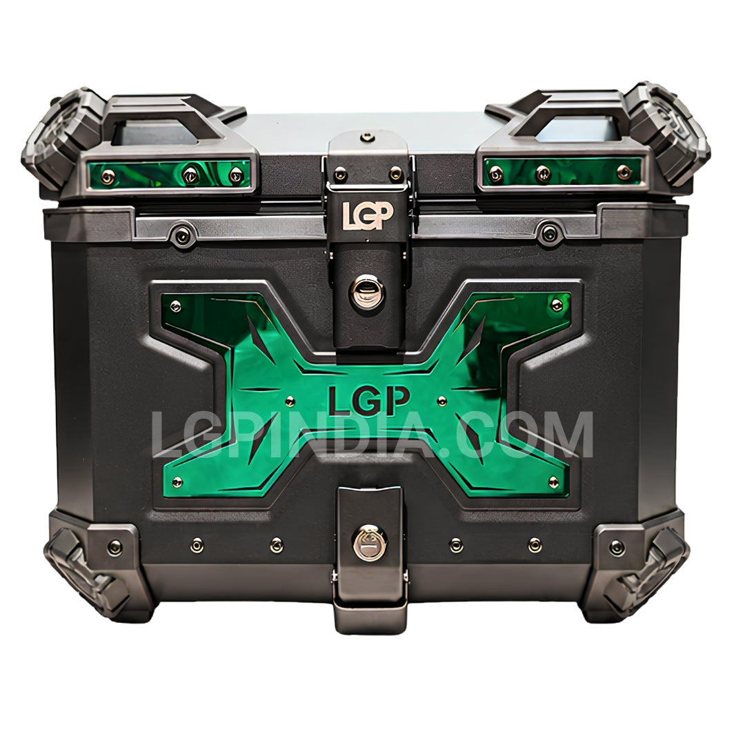 LGP 45L Type X Green aluminum motorcycle top box with backrest

