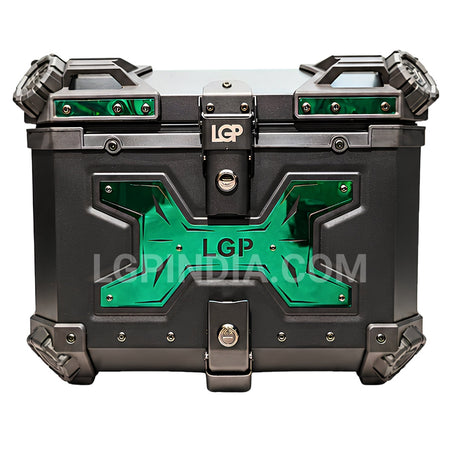 LGP 45L Type X Green aluminum motorcycle top box with backrest

