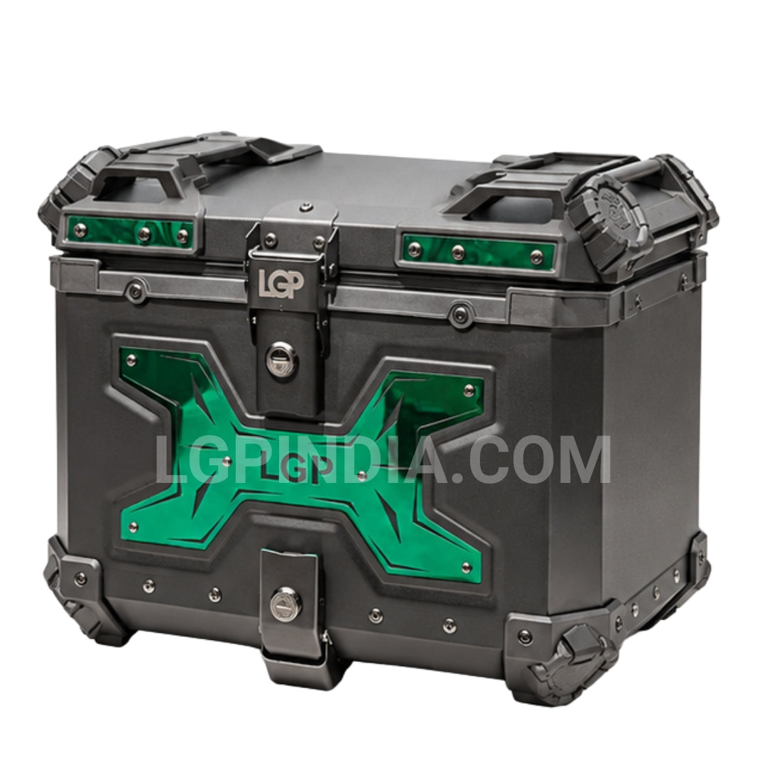 LGP 45L Type X Green aluminum motorcycle top box with backrest

