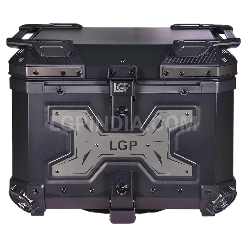LGP 45L Type X aluminum motorcycle top box black and gray with backrest

