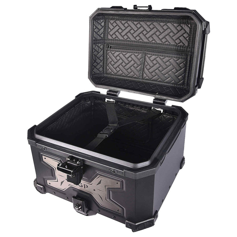LGP 45L Type X aluminum motorcycle top box black and gray with backrest

