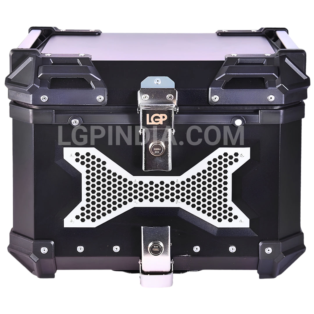 LGP 45L Type X black aluminum motorcycle top box with backrest

