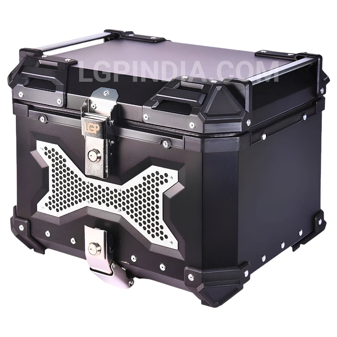 LGP 45L Type X black aluminum motorcycle top box with backrest

