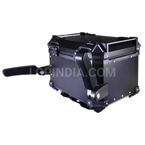 LGP 45L black aluminum motorcycle top box with backrest and pillion hand support

