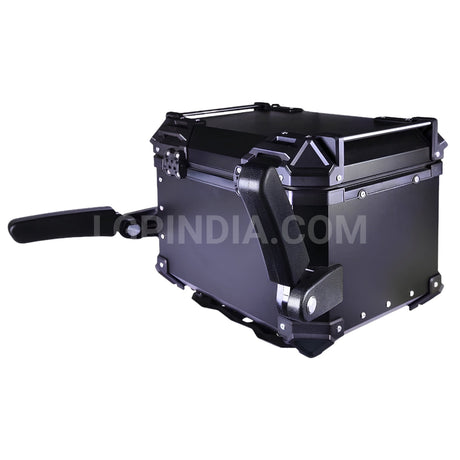 LGP 45L black aluminum motorcycle top box with backrest and pillion hand support

