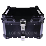 LGP 45L black aluminum motorcycle top box with backrest and pillion hand support

