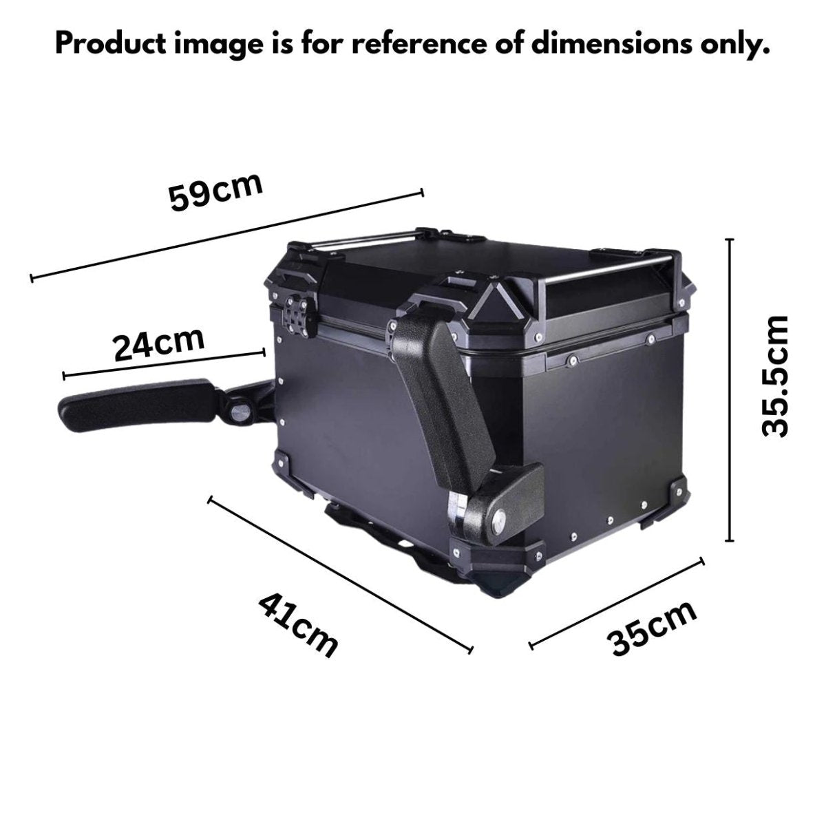 LGP 45L black aluminum motorcycle top box with backrest and pillion hand support

