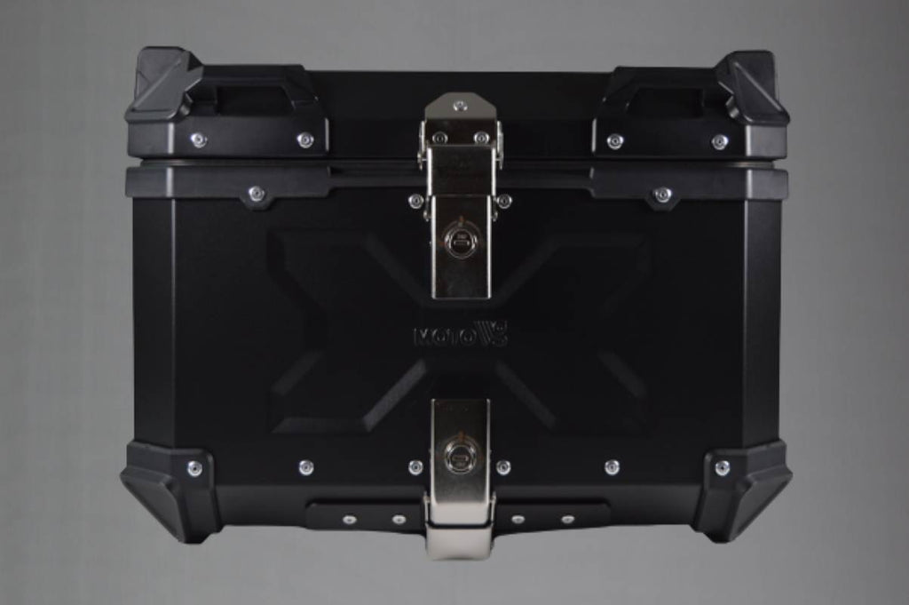 Moto Vanguard 55 liter aluminum motorcycle top box front view