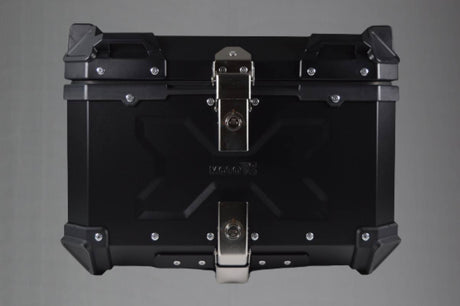 Moto Vanguard 55 liter aluminum motorcycle top box front view