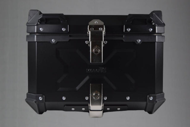 Moto Vanguard 55 liter aluminum motorcycle top box front view