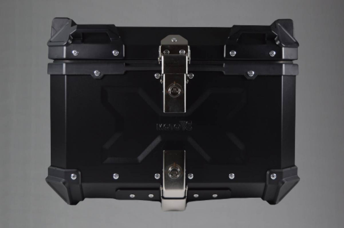 Moto Vanguard 55 liter aluminum motorcycle top box front view