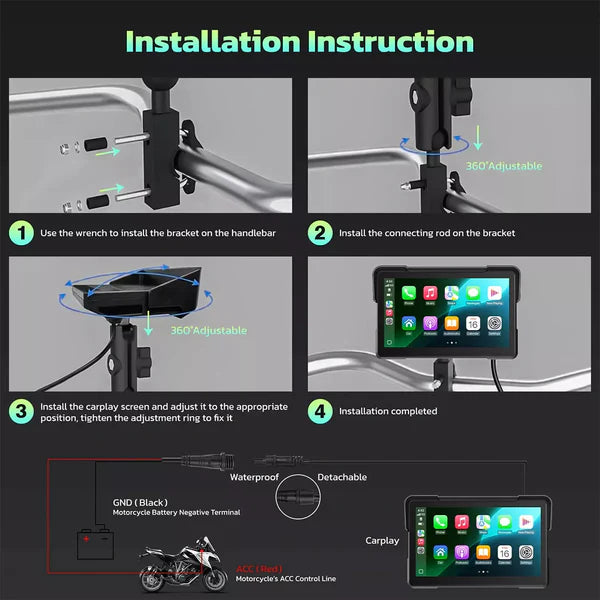 Aoocci C7 7-inch HD Motorcycle Screen with CarPlay and Android Auto