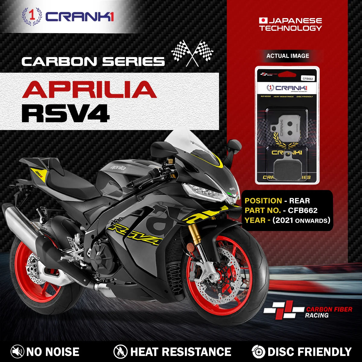 CRANK1 CFB662 carbon rear brake pads for Aprilia RSV4 2021 onwards