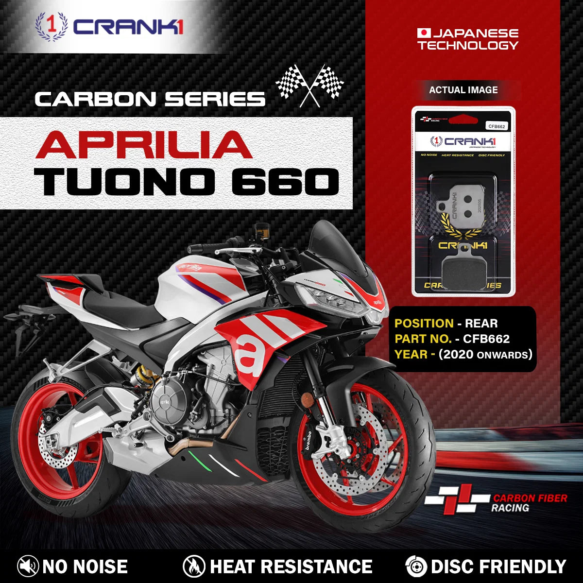 CRANK1 CFB662 carbon rear brake pads for Aprilia Tuono 660 2020 onwards