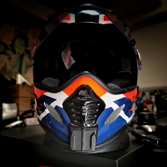 Universal motorcycle helmet chin mount installed for GoPro POV motovlogging camera setup by Moto Vibe India with strong 3M adhesive mount