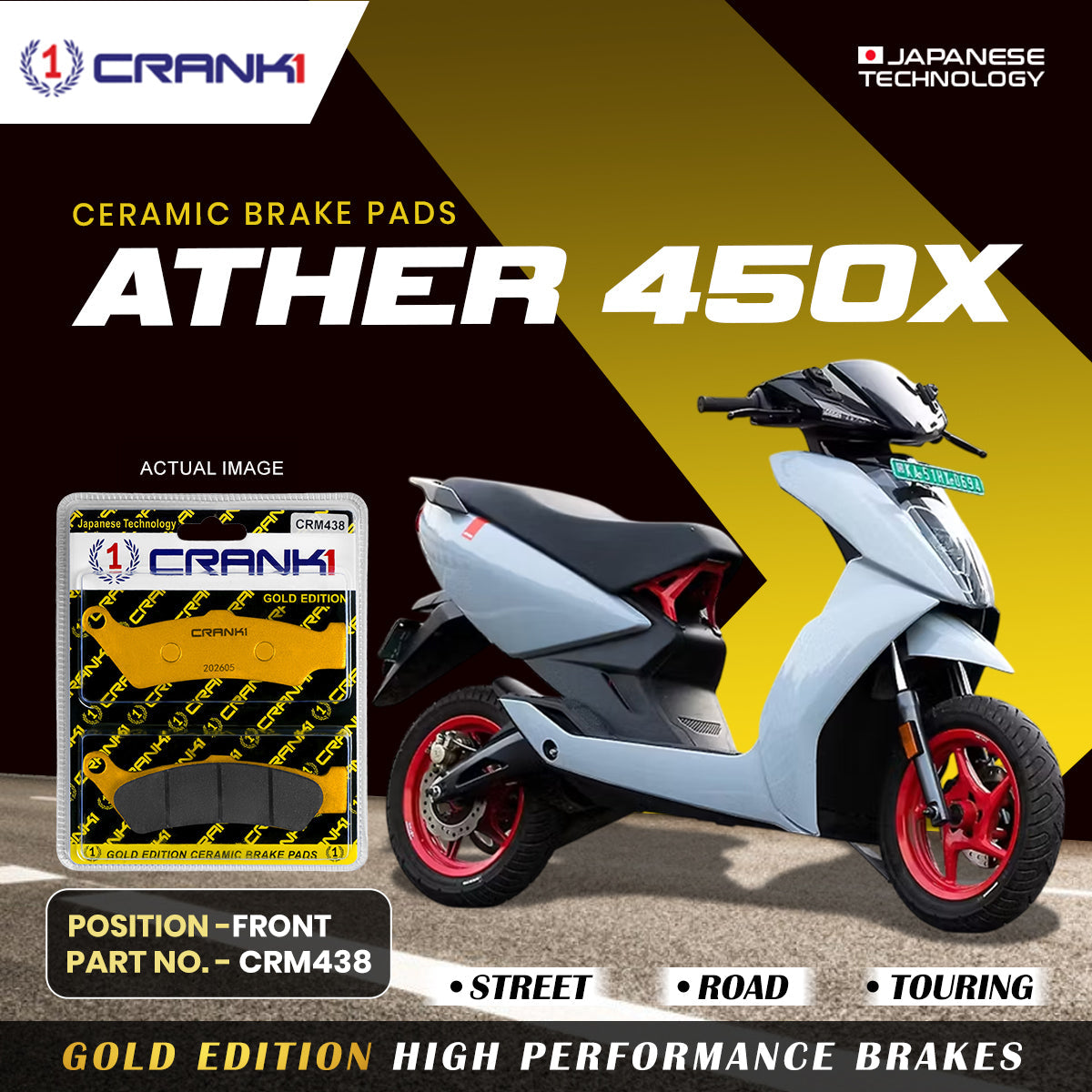 CRANK1 Ceramic Front Brake Pads CRM438 for Ather 450X HH Rated Electric Scooter Brake Pads