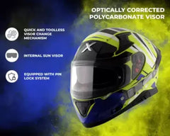 Axor Apex Hex-2 Dual Visor Motorbike Helmet - Neon Yellow Blue