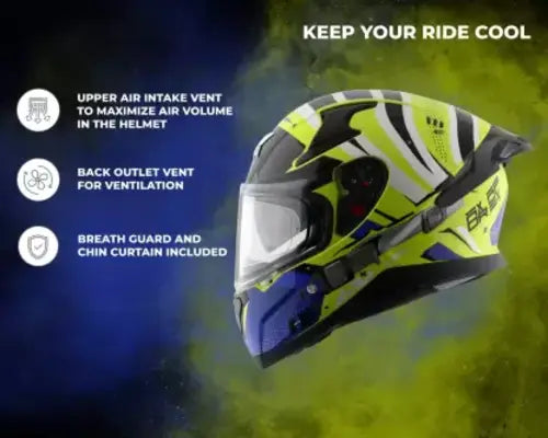 Axor Apex Hex-2 Dual Visor Motorbike Helmet Neon Yellow Blue