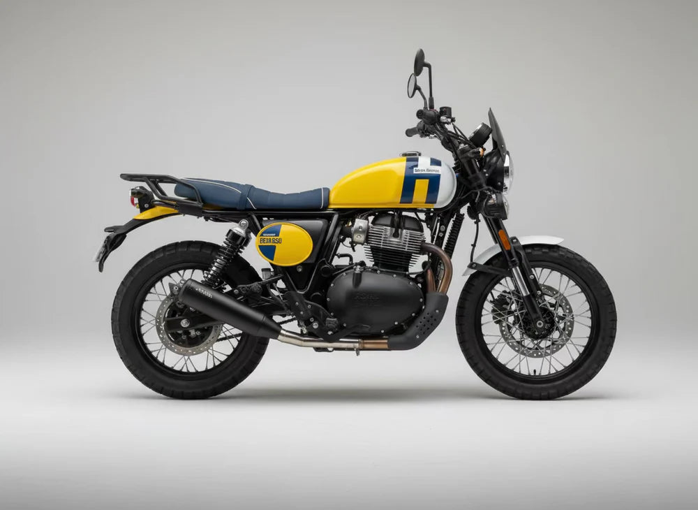 Bass Master B-20 stainless steel slip-on exhaust with decat pipe for Royal Enfield Bear 650 motorcycle