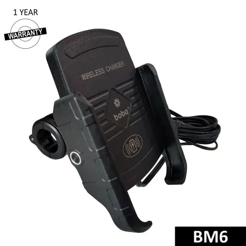 BOBO BM6 Jaw-Grip Bike Phone Holder (with Fast 15W Wireless Charger ) Motorcycle Mobile Mount