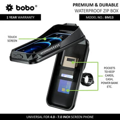 BOBO BM13 Waterproof Zip Box Bike / Cycle Phone Holder Motorcycle Mobile Mount