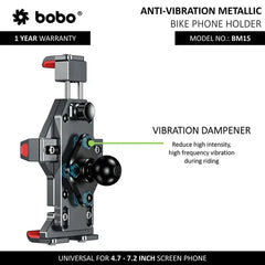 BOBO BM15 Anti-Vibration Metallic Heavy Duty Bike / Cycle Phone Holder Motorcycle Mobile Mount