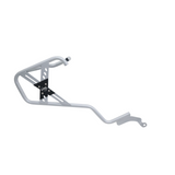 MotoCare saddle stay with silver and black plate installed on Hero XPulse 210 supporting saddlebags for touring