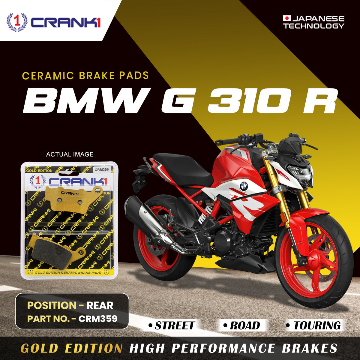CRANK1 Ceramic Rear Brake Pads for BMW G 310 R CRM359