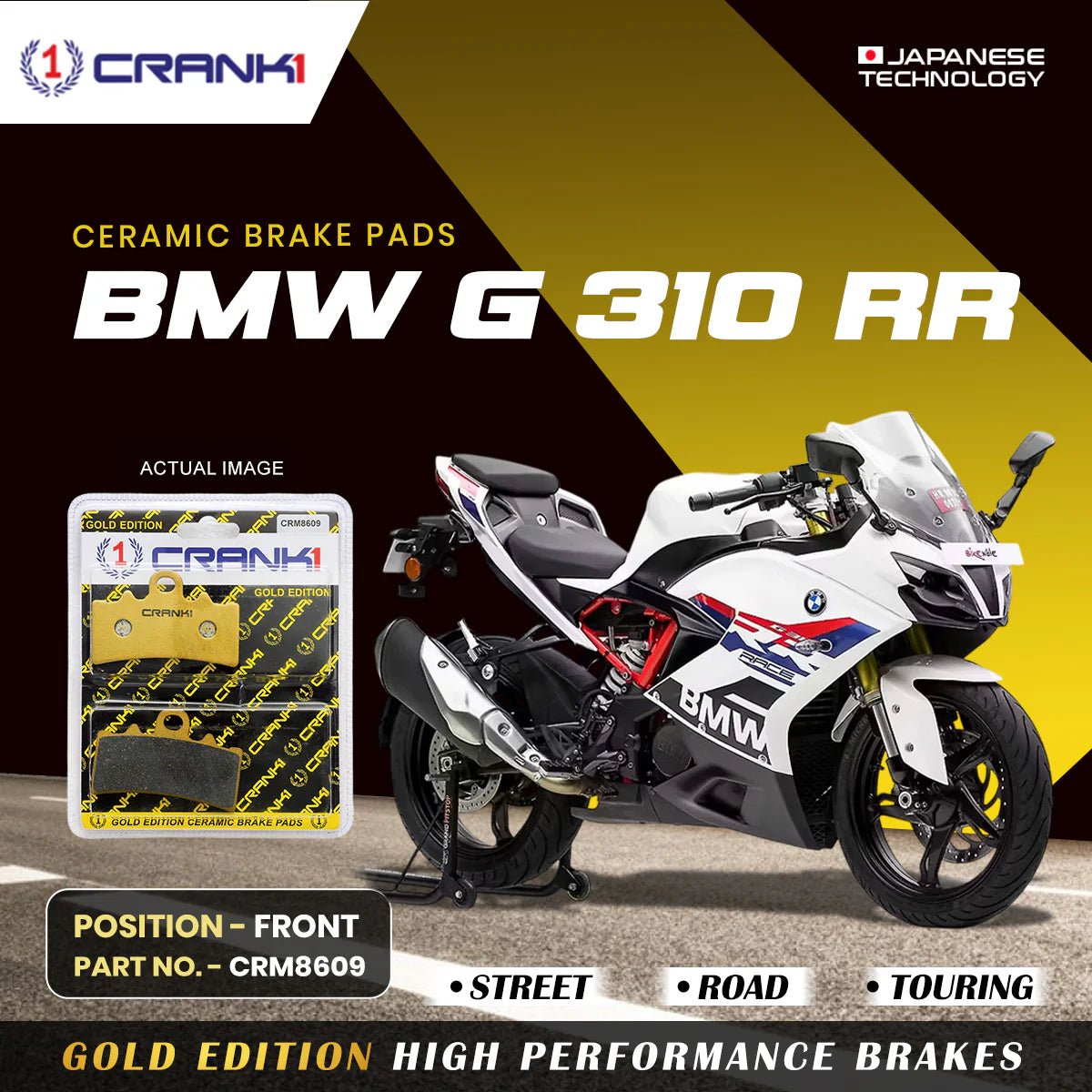 CRANK1 Ceramic Front Brake Pads CRM8609 for BMW G 310 RR HH Rated Motorcycle Disc Brake Pads