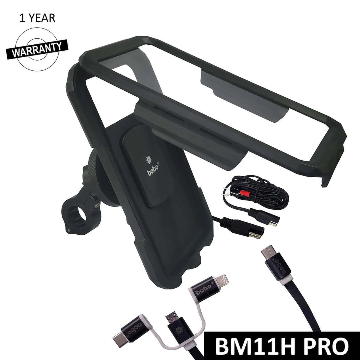 BOBO BM11 PRO PLUS waterproof bike phone holder with wireless charging on motorcycle handlebar