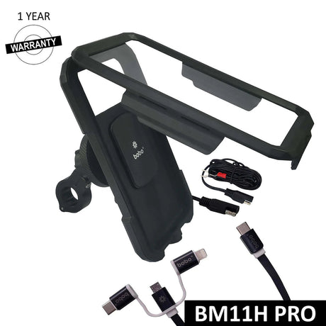 BOBO BM11 PRO PLUS waterproof bike phone holder with wireless charging on motorcycle handlebar