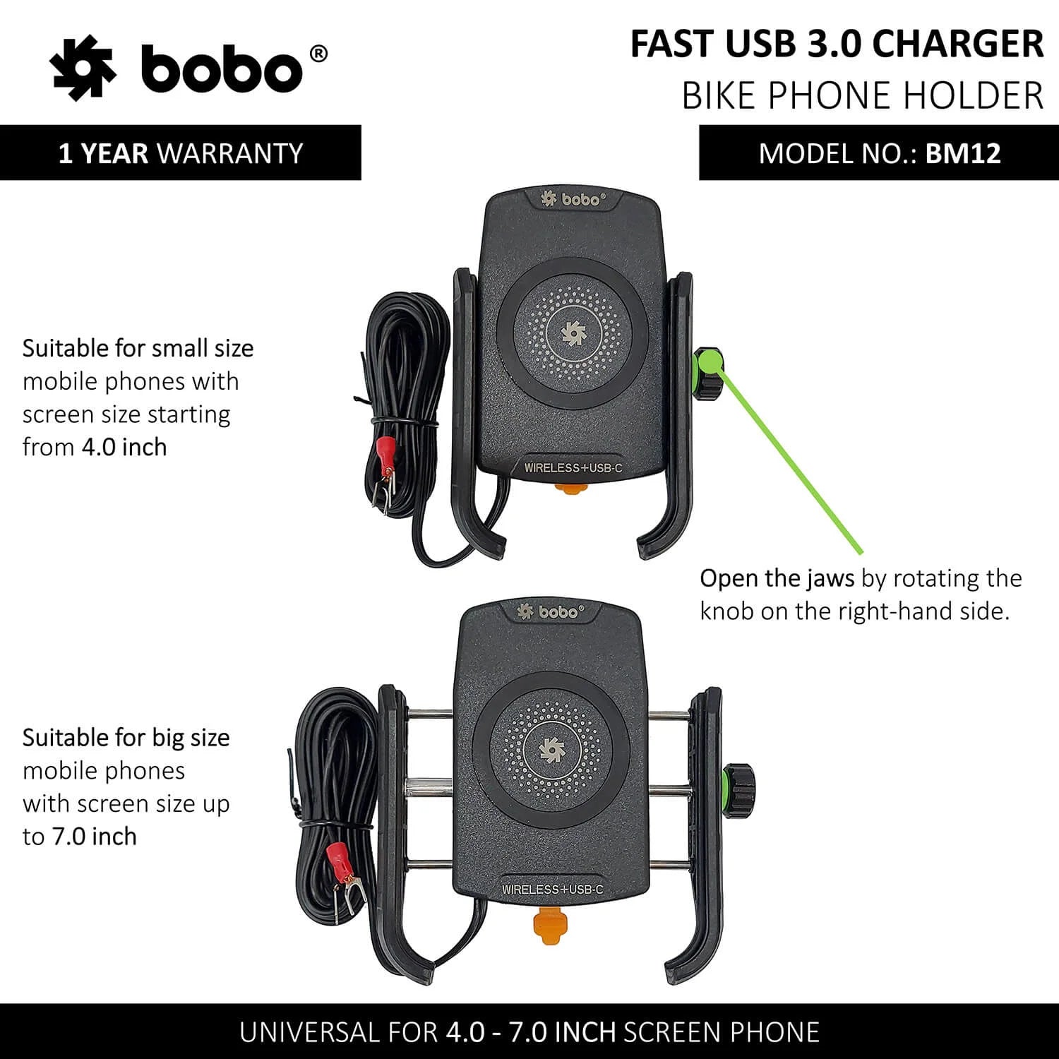BOBO BM12 Bike Phone Holder with 15W Wireless Charger