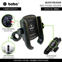 BOBO BM14 quick release bike phone holder mounted on motorcycle handlebar