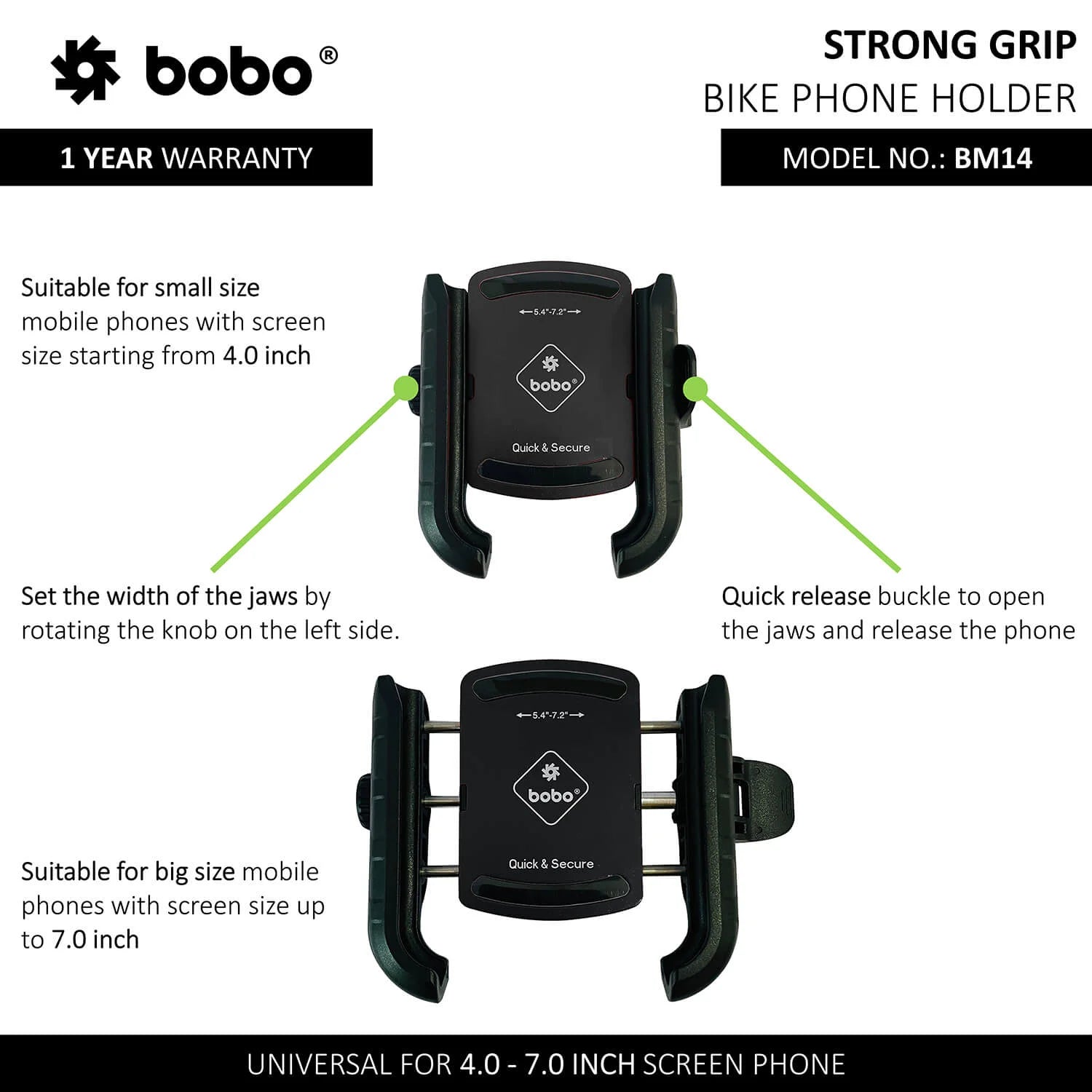 BOBO BM14 quick release bike phone holder mounted on motorcycle handlebar