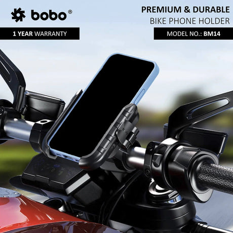 BOBO BM14 quick release bike phone holder mounted on motorcycle handlebar