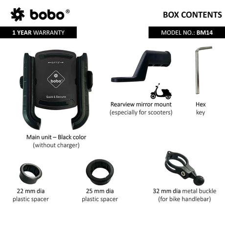 BOBO BM14 quick release bike phone holder mounted on motorcycle handlebar