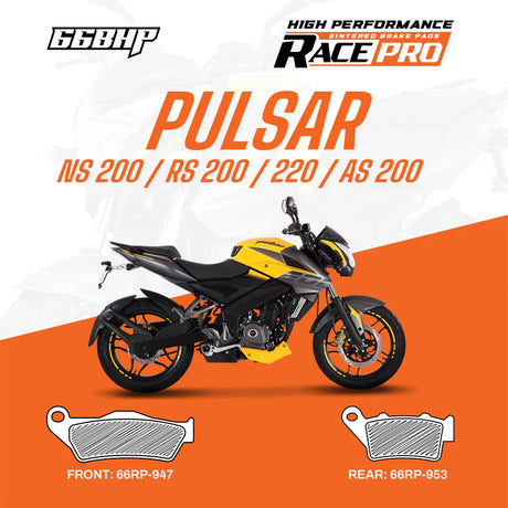66BHP Race Pro Sintered Brake Pads for Bajaj Pulsar 220 AS 200 Front 947 Rear 953