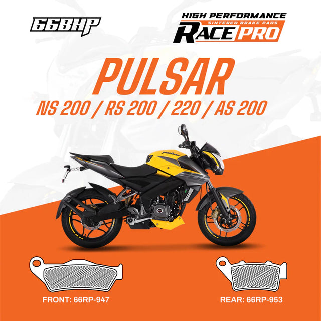 66BHP Race Pro Sintered Brake Pads for Bajaj Pulsar NS 200 RS 200 Front 947 Rear 953