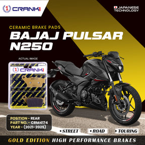 CRANK1 Ceramic Rear Brake Pads CRM4174 for Bajaj Pulsar N250 (2021-2025) HH Rated Motorcycle Brake Pads