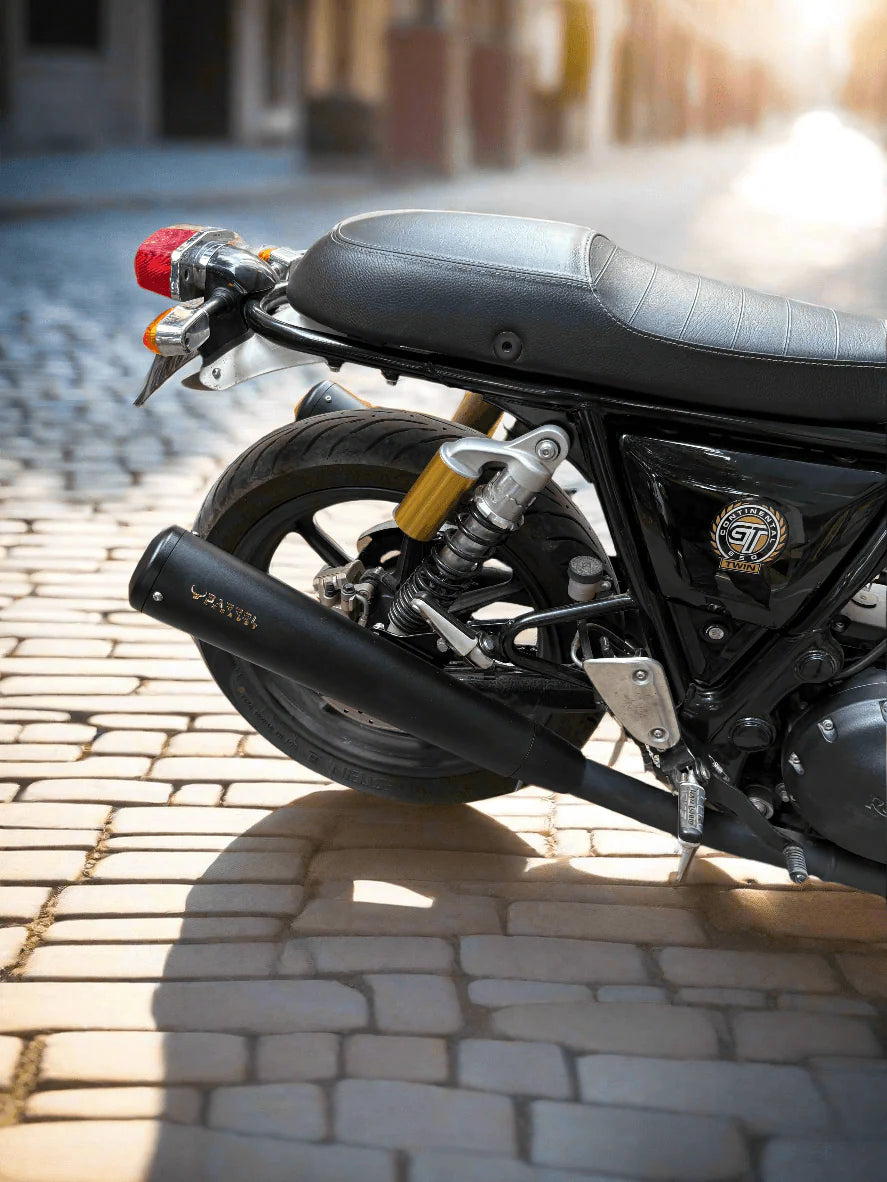 Barrel Exhaust-10 Bass Master black stainless steel exhaust for Royal Enfield Interceptor 650 and Continental GT 650