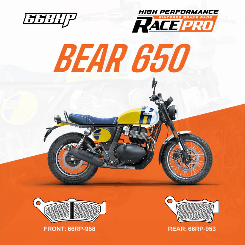 66BHP Race Pro Sintered Brake Pads for Royal Enfield Bear 650 Front 66RP-958 Rear 66RP-953 high performance braking upgrade